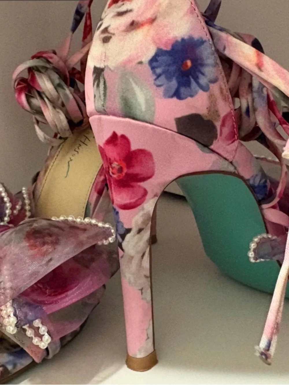 Betsey Johnson Pink Floral Lace-Up Stiletto Sandals